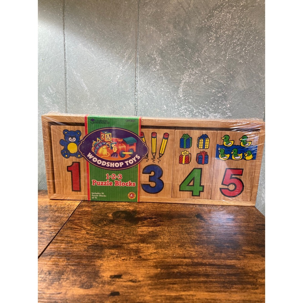 Learning Resources Woodshop Toys 1-2-3 Puzzle Blocks Vintage Educational Toy